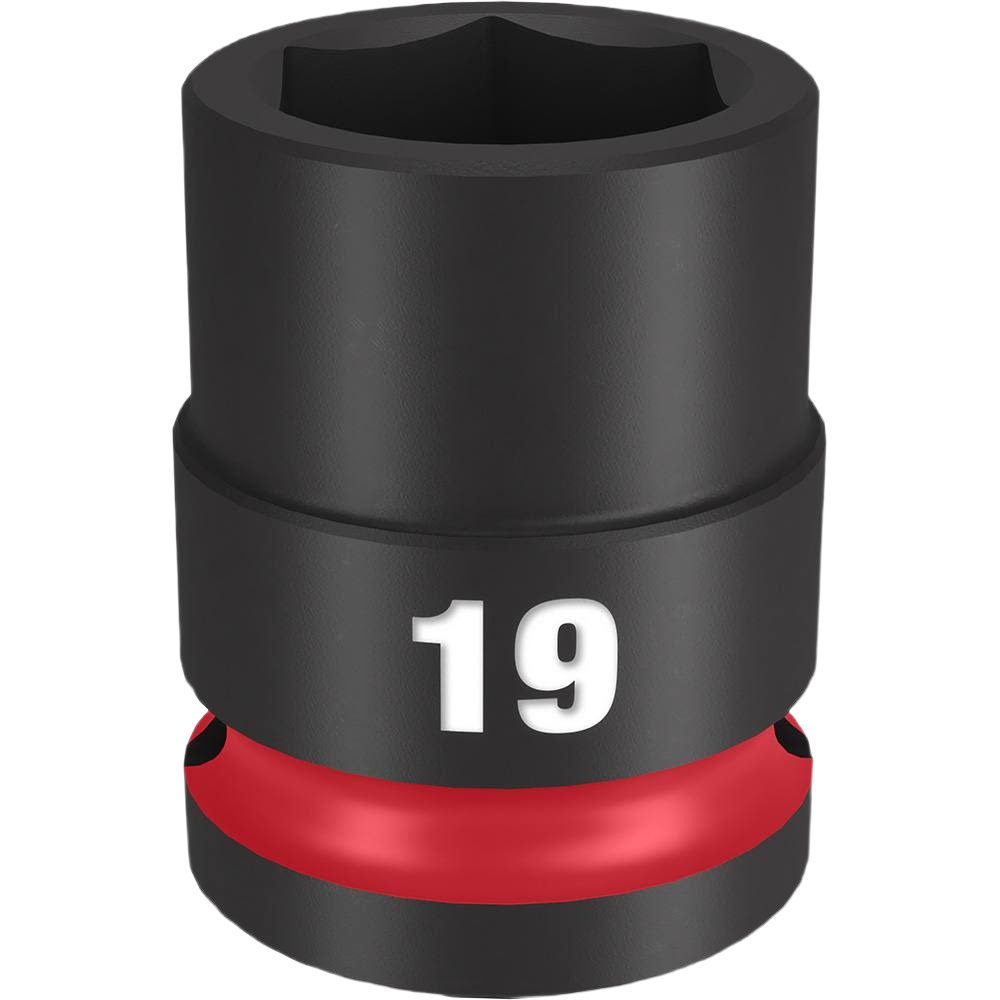 Black 19-mm 6 point impact socket with red ring designed for hand and woodworking tool applications under $50 category