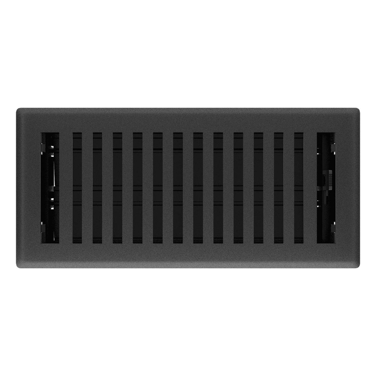 Black iron floor register with adjustable louvers for airflow control in plumbing and home improvement collections