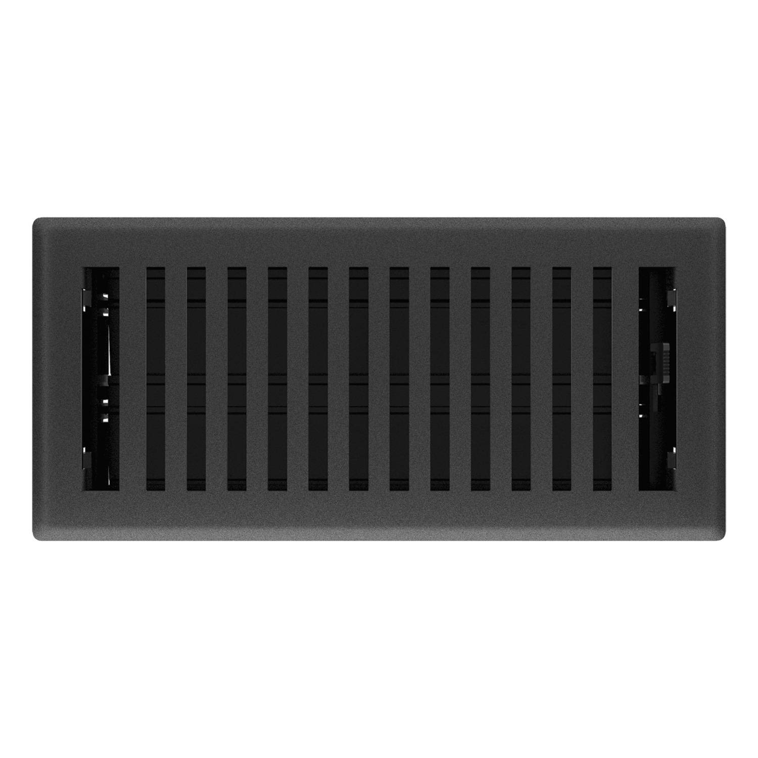 Black iron floor register with adjustable louvers for airflow control in plumbing and home improvement collections