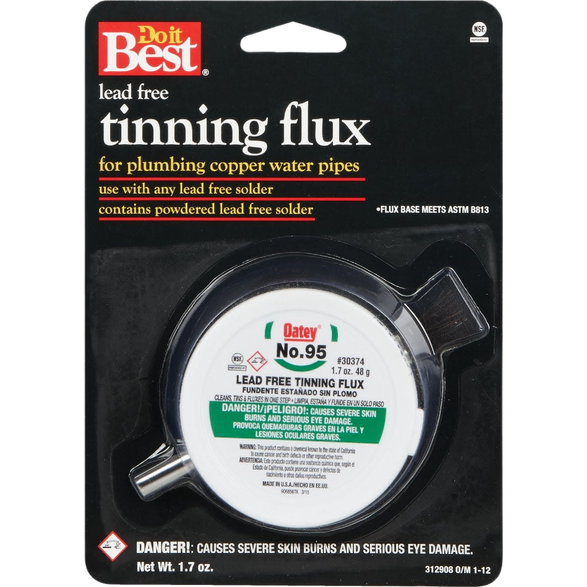Lead-free powdered tinning flux with brush for plumbing copper pipes and soldering in home improvement tasks