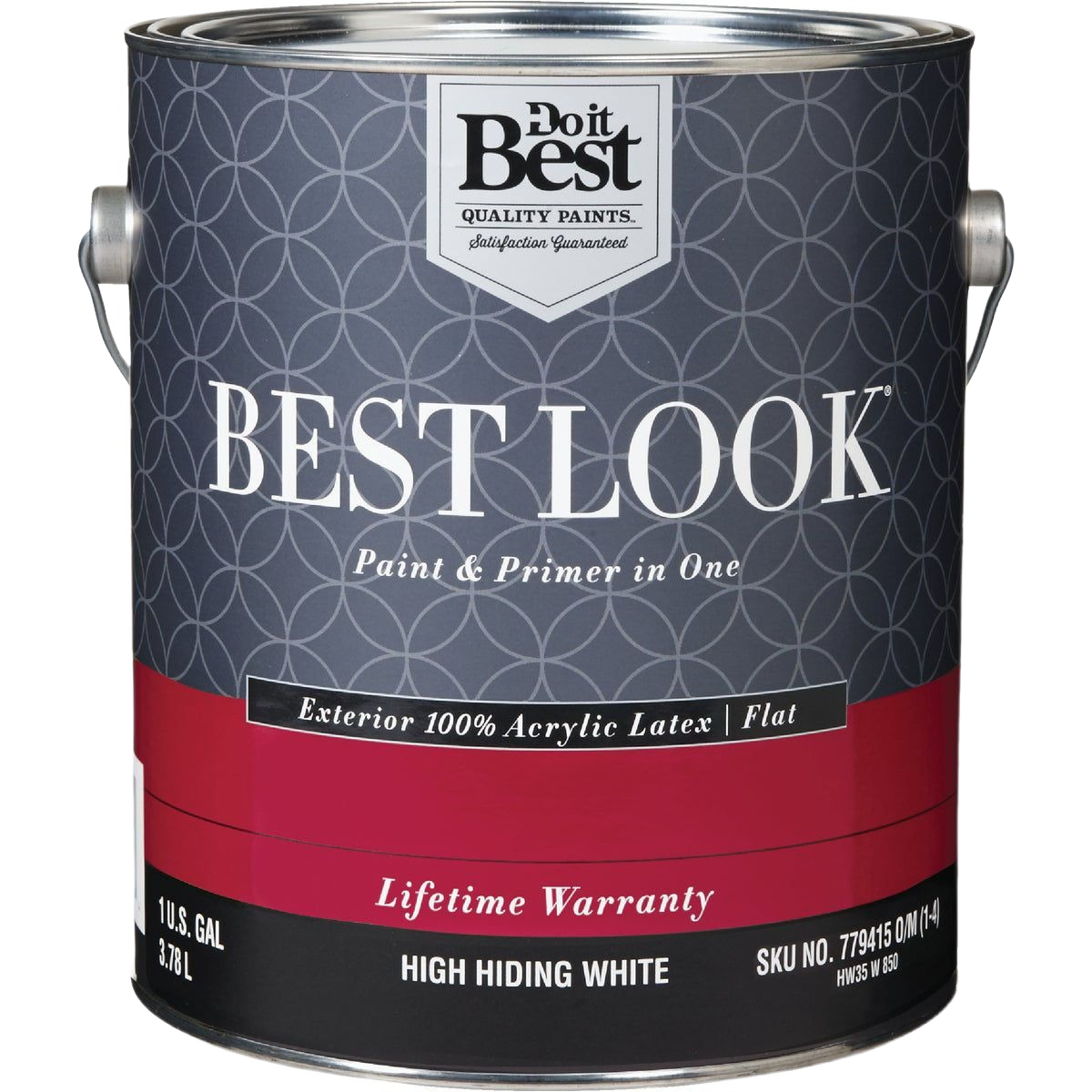1-gallon can of high hiding white acrylic flat exterior paint with primer for durable home improvement projects