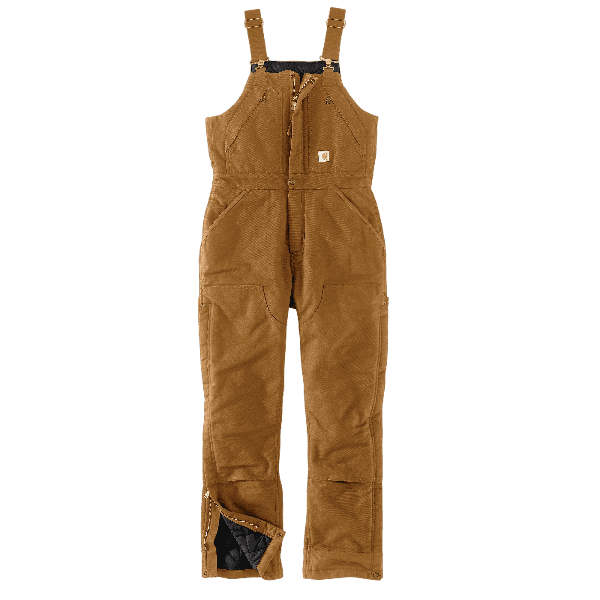 Brown insulated loose fit bib overalls with adjustable straps designed for durable outdoor workwear use