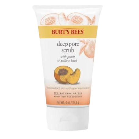 4 oz tube of Burt's Bees deep pore facial scrub with peach and willow bark for gentle exfoliation and skincare use