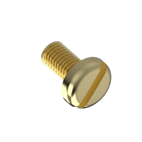 Brass cylindrical head screw with slotted drive, designed for home improvement and tools applications