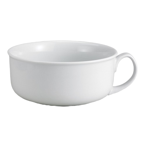 White oversized ceramic soup and cereal mug with large handle and smooth finish for kitchen use