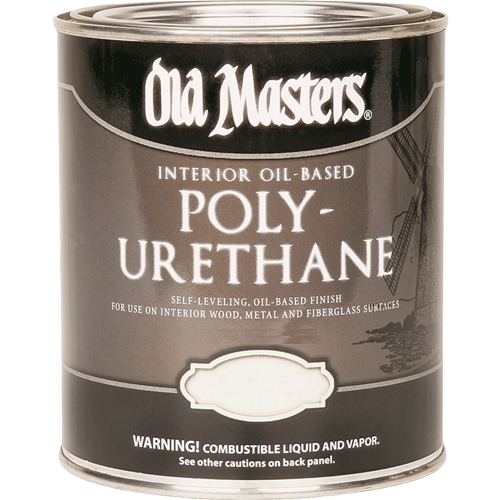 Quart can of oil-based satin polyurethane for interior wood, metal, and fiberglass finishes in Stains and Finishes collections
