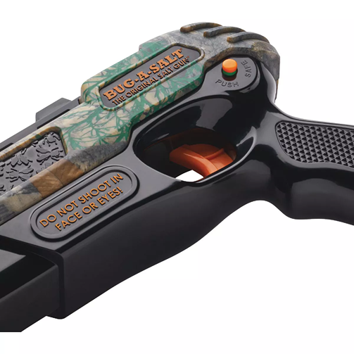 Compact camo pest control device with ergonomic black handle and orange trigger for effective bug elimination tasks