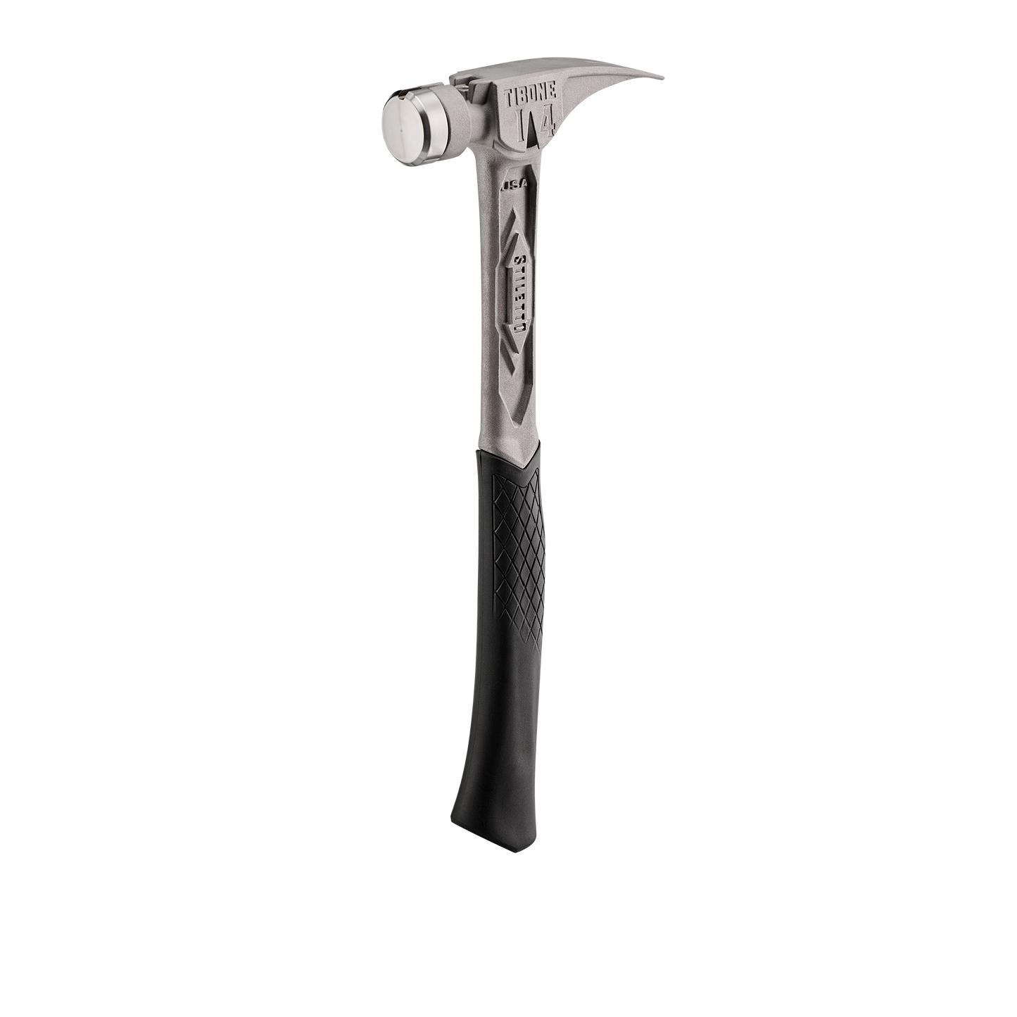 Titanium framing hammer with smooth face and curved claw, featuring textured black handle for home improvement tasks