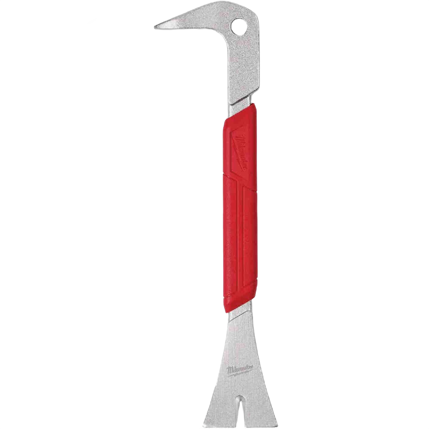 Metal molding puller tool with red ergonomic grip for home improvement and woodworking tasks