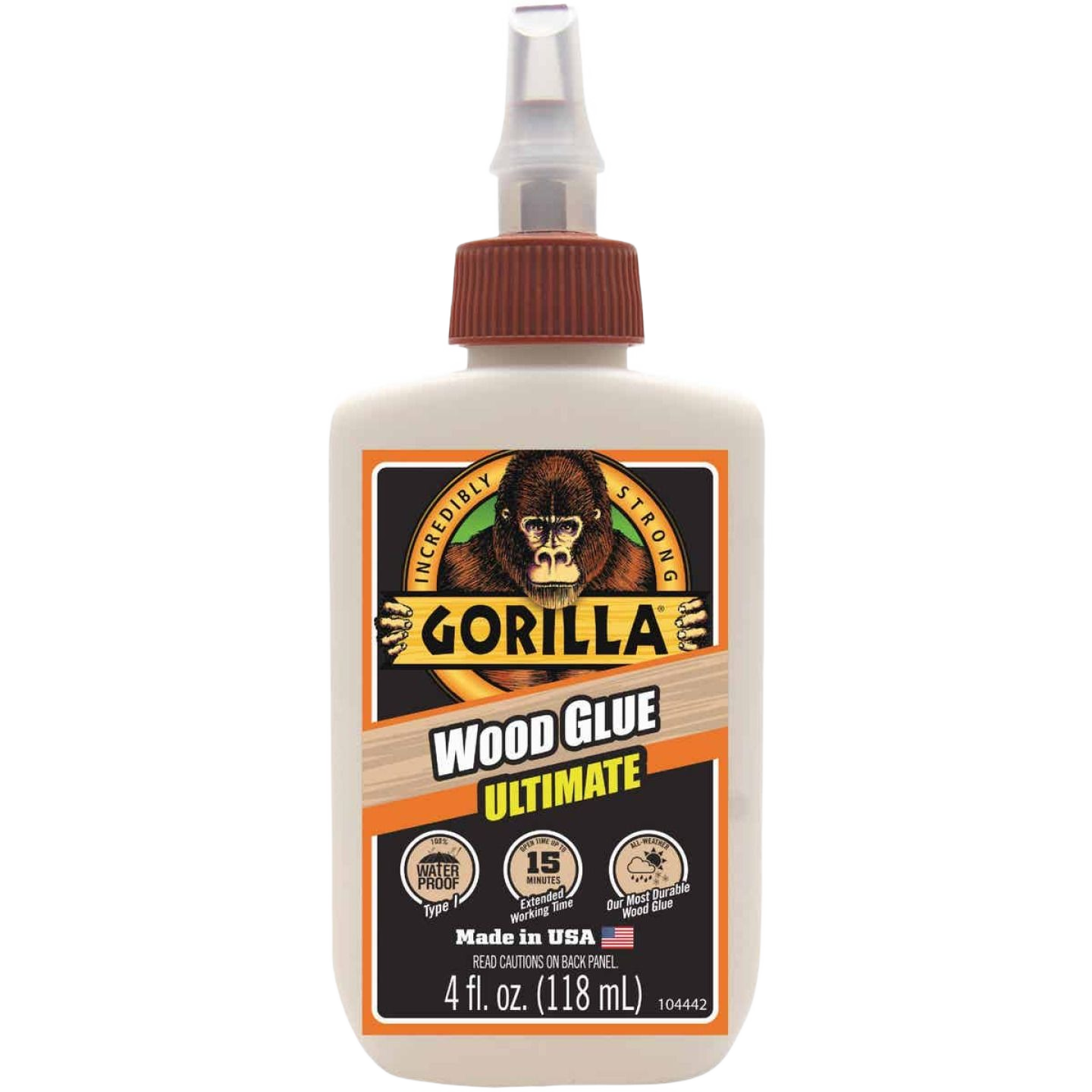 4 oz bottle of Gorilla Ultimate wood glue for home improvement and woodworking projects in glue and adhesives collection