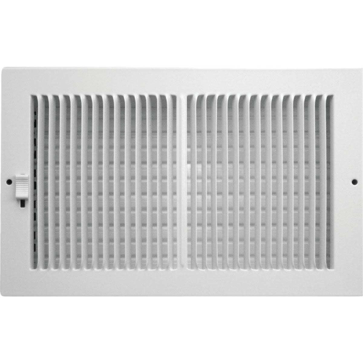 White steel baseboard register with adjustable louvers for air flow control, suited for plumbing and home improvement tasks