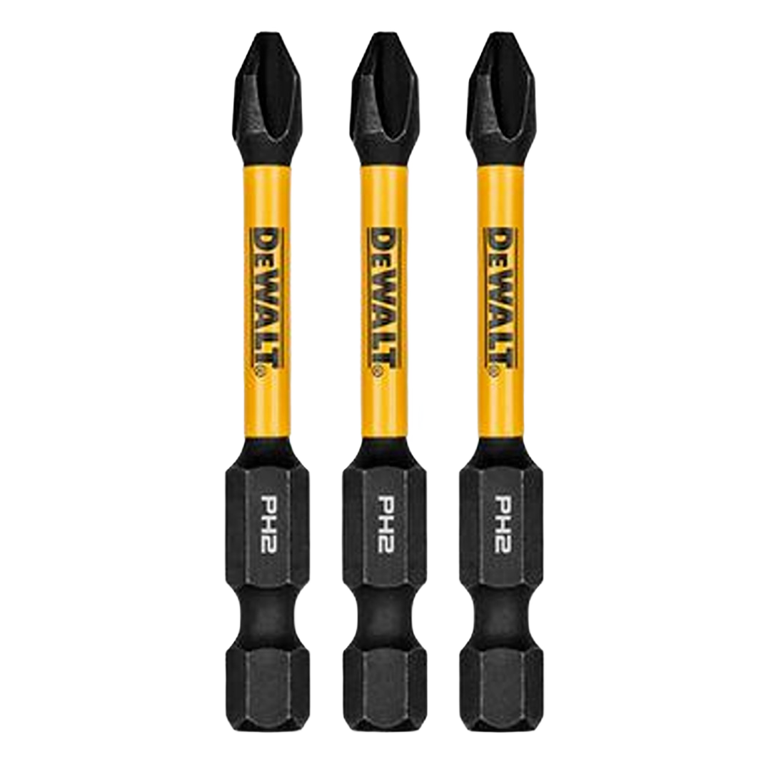 Set of three DEWALT yellow and black Phillips #2 drill bits for power tool accessories in tool accessories collection