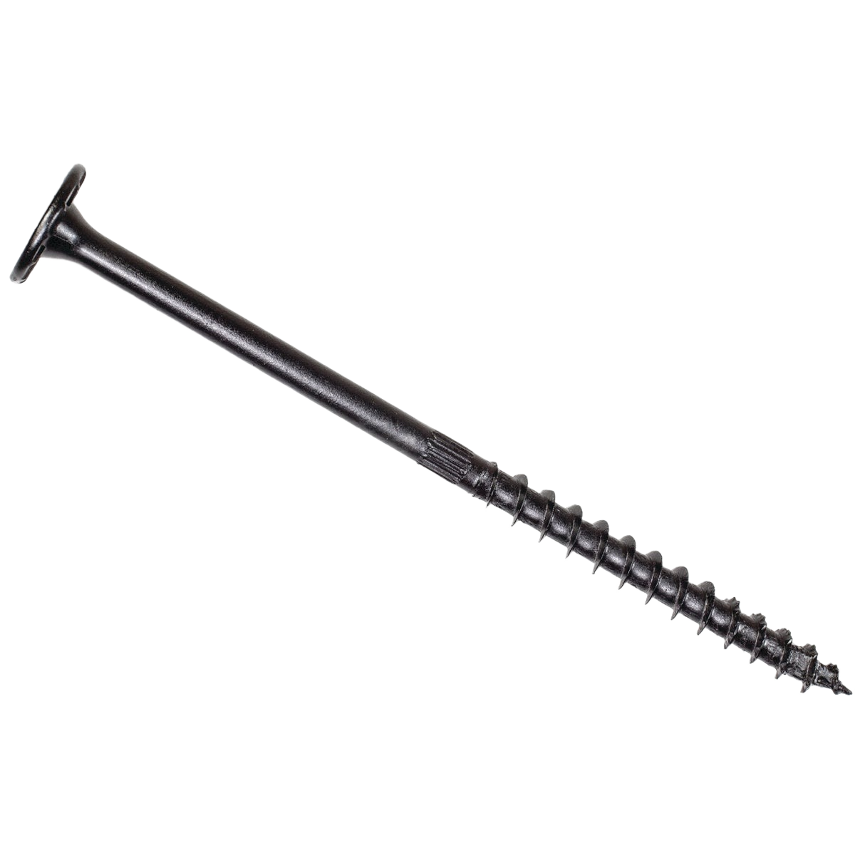 Black structural screw with corrosion-resistant finish for heavy-duty lumber and building materials applications under $50 collections