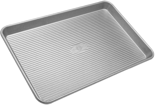 Extra-large silver sheet pan with ridged surface for baking, featured in kitchenware and bakeware collections under $100