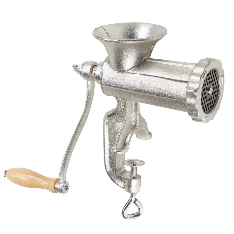 Manual heavy-duty meat grinder with wooden handle and tinned coating for kitchenware and small kitchen appliances collections