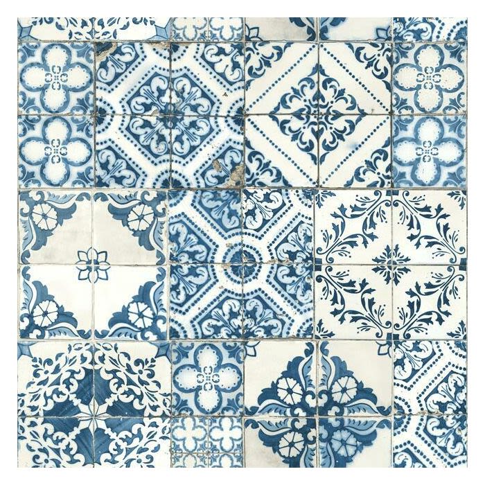 Blue and white Mediterranean style tile pattern peel and stick wallpaper from Wallpaper and Home Decor collections