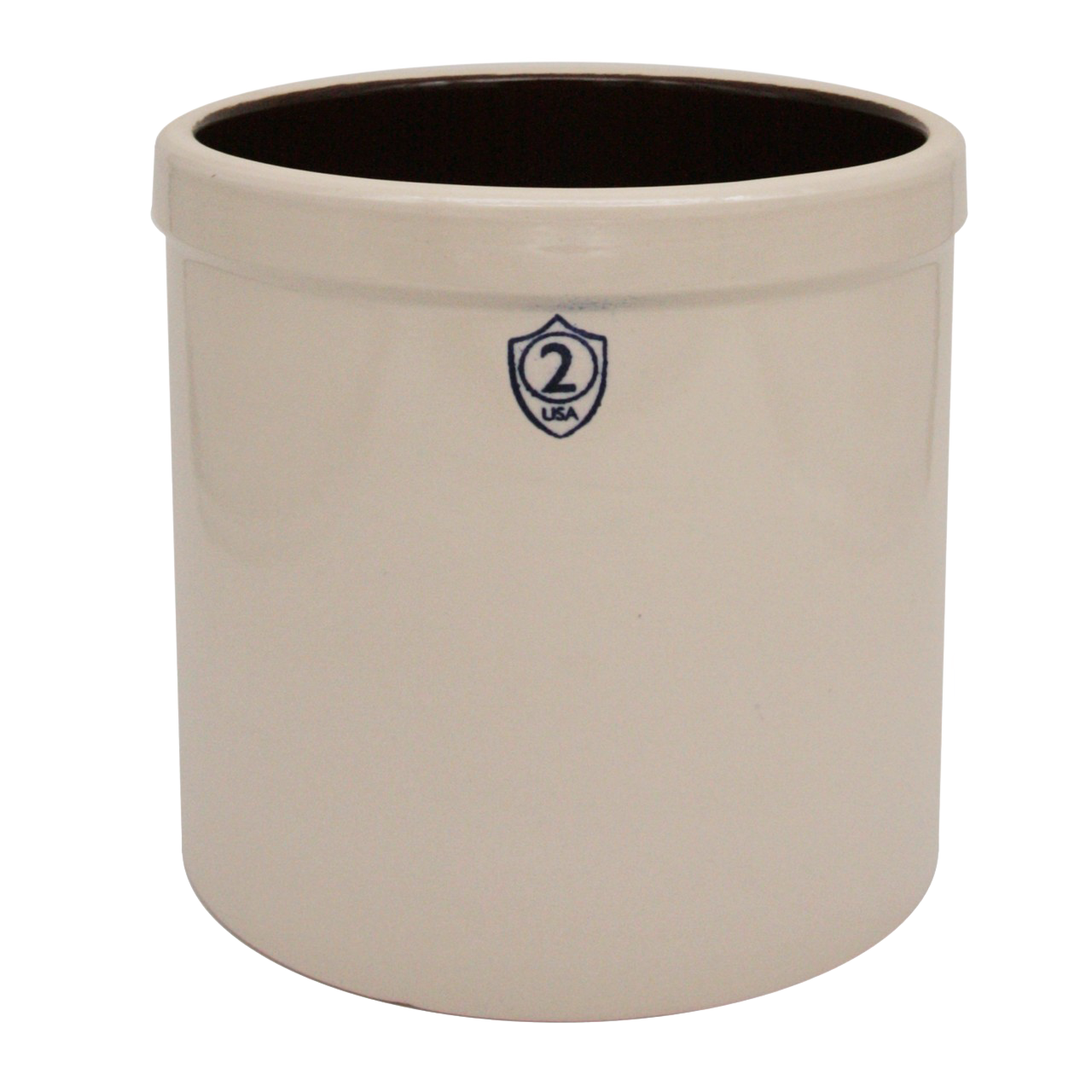 Cream ceramic stoneware crock with blue emblem, ideal for kitchenware and home storage under $50 collections