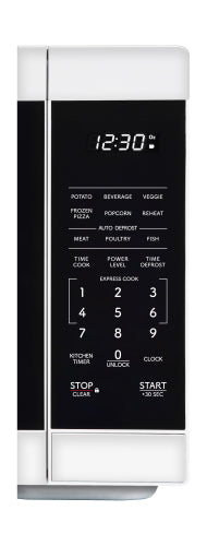White countertop microwave oven control panel with digital display and preset cooking options in microwaves collection