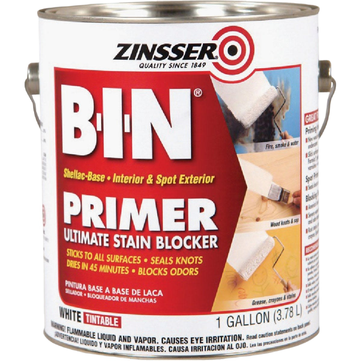 1 gallon can of Zinsser B-I-N shellac-base primer for interior and spot exterior use in primer and paint supplies collections