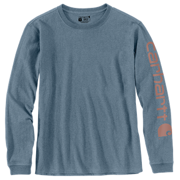Women's loose fit long-sleeve T-shirt in thundercloud blue with logo print on sleeve from casual clothing collection