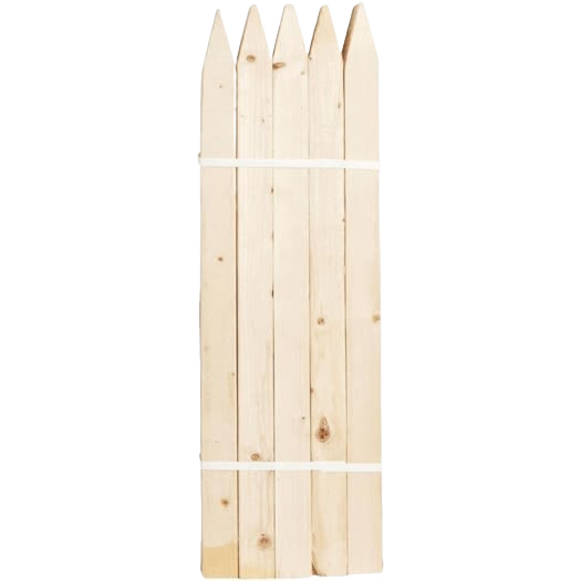 Set of five light natural wood stakes with pointed ends, ideal for landscaping, gardening, and home improvement tasks under $50