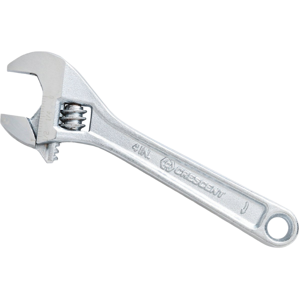Silver adjustable wrench with open jaw and brand engraving designed for versatile home improvement tool use