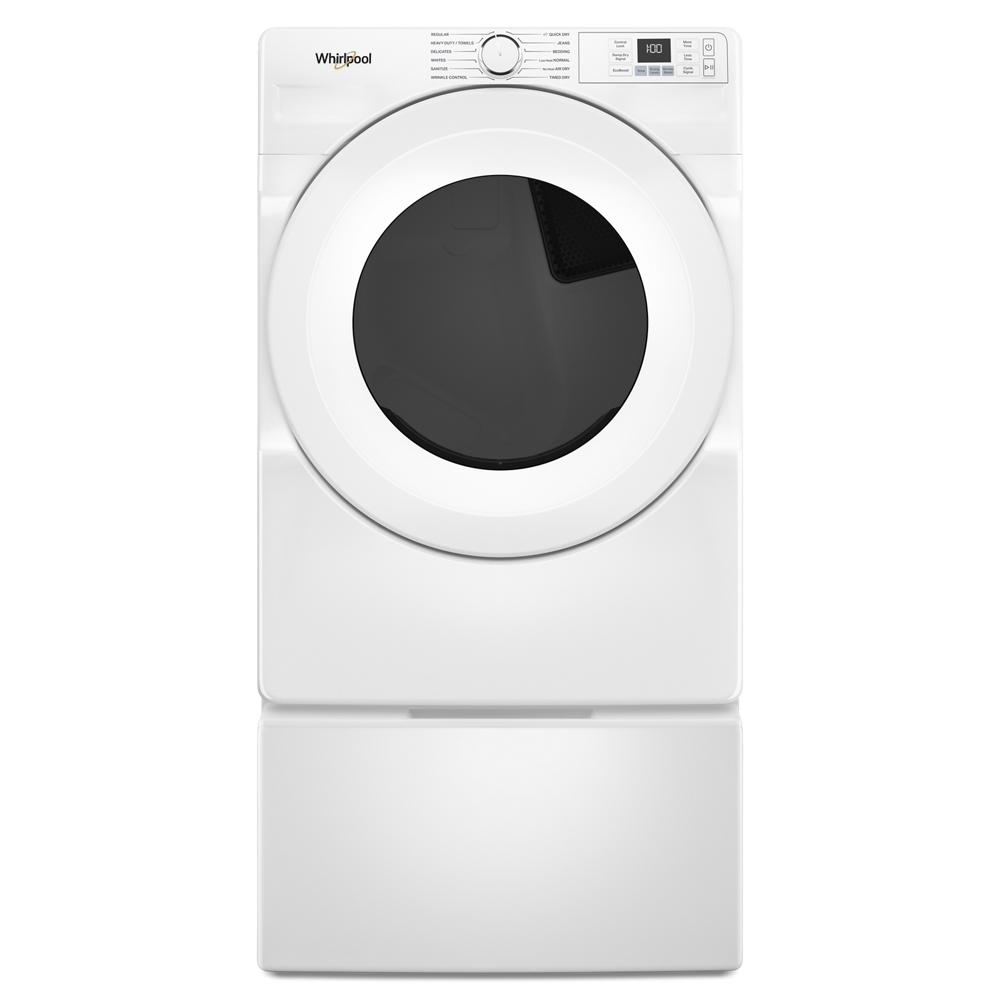 White front load gas dryer with digital display and control knob, part of dryer's appliances and washers collection