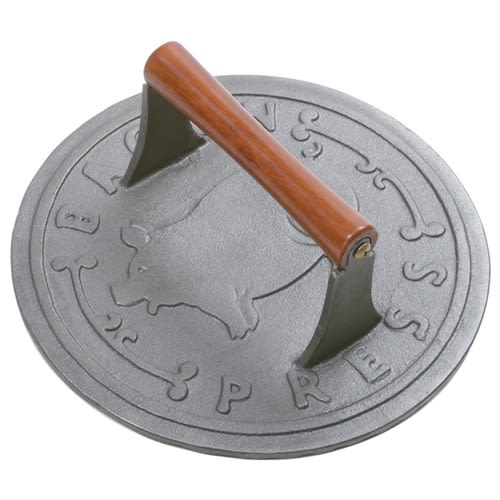 Round cast iron grill press with wooden handle in Kitchenware and Under $50 collection