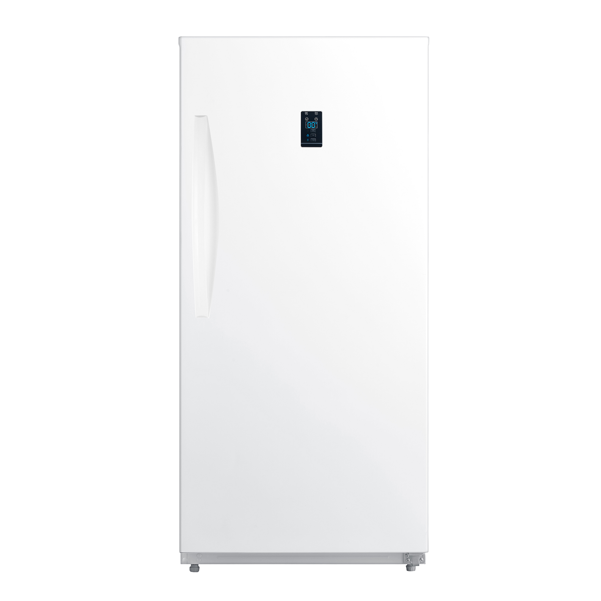 White upright freezer with digital control panel and curved handle in appliances and freezers collection
