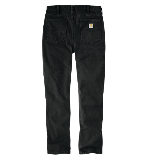 Back view of black slim fit durable duck fabric work pants with five pockets from Carhartt Rugged Flex collection