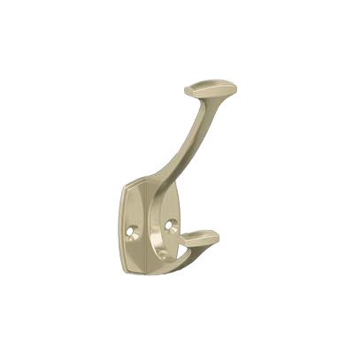 Golden champagne two-prong wall hook with decorative design for home improvement and organization projects