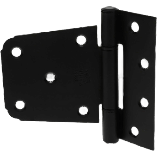 Matte black heavy-duty steel gate hinge with multiple mounting holes for gate hardware and home improvement projects