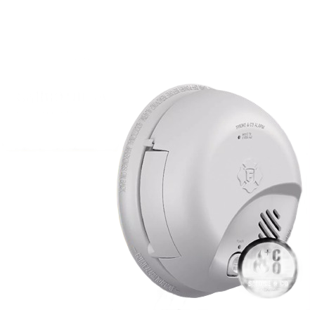 White combination smoke and carbon monoxide alarm with battery backup for home safety and improvement projects