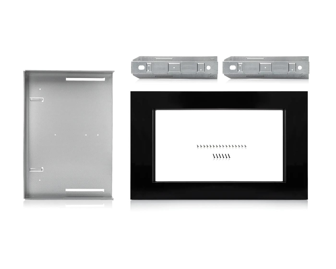 Black smooth finish microwave trim kit with metal mounting brackets and screws in Appliance Parts & Accessories at Hartville Hardware