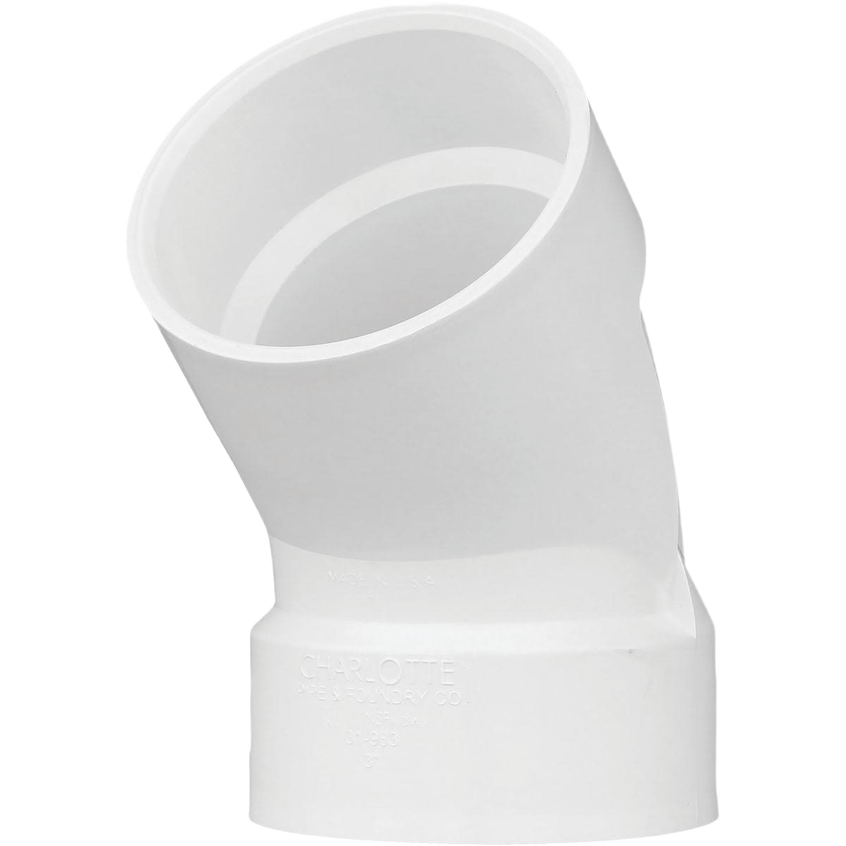 White PVC elbow pipe fitting with 45-degree angle, suitable for plumbing, irrigation, and pipes & fittings collections under $50.