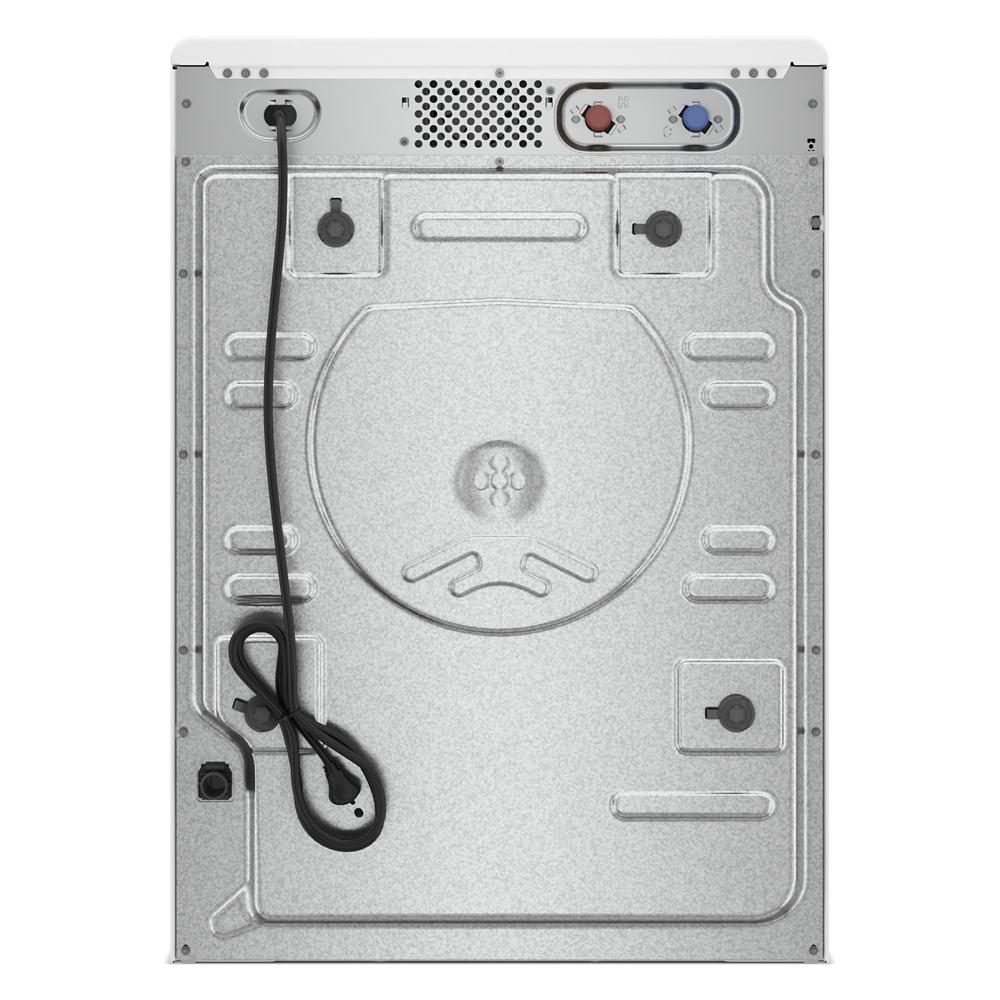 Back view of metal panel with water inlet valves and power cord on washing machine from washers collection