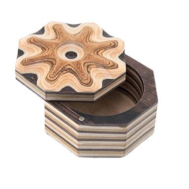 Octagonal Pakka wood salt cellar with decorative lid, ideal for kitchen utensils and cooking gadget collections under $50.