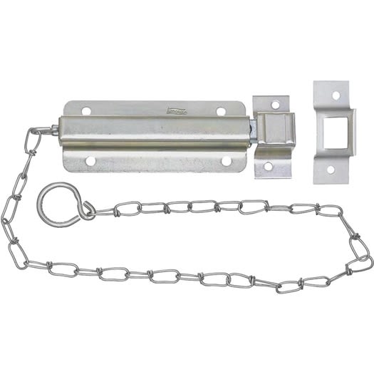Steel zinc chain bolt with mounting plates and linked chain for door and gate hardware under $50 collection