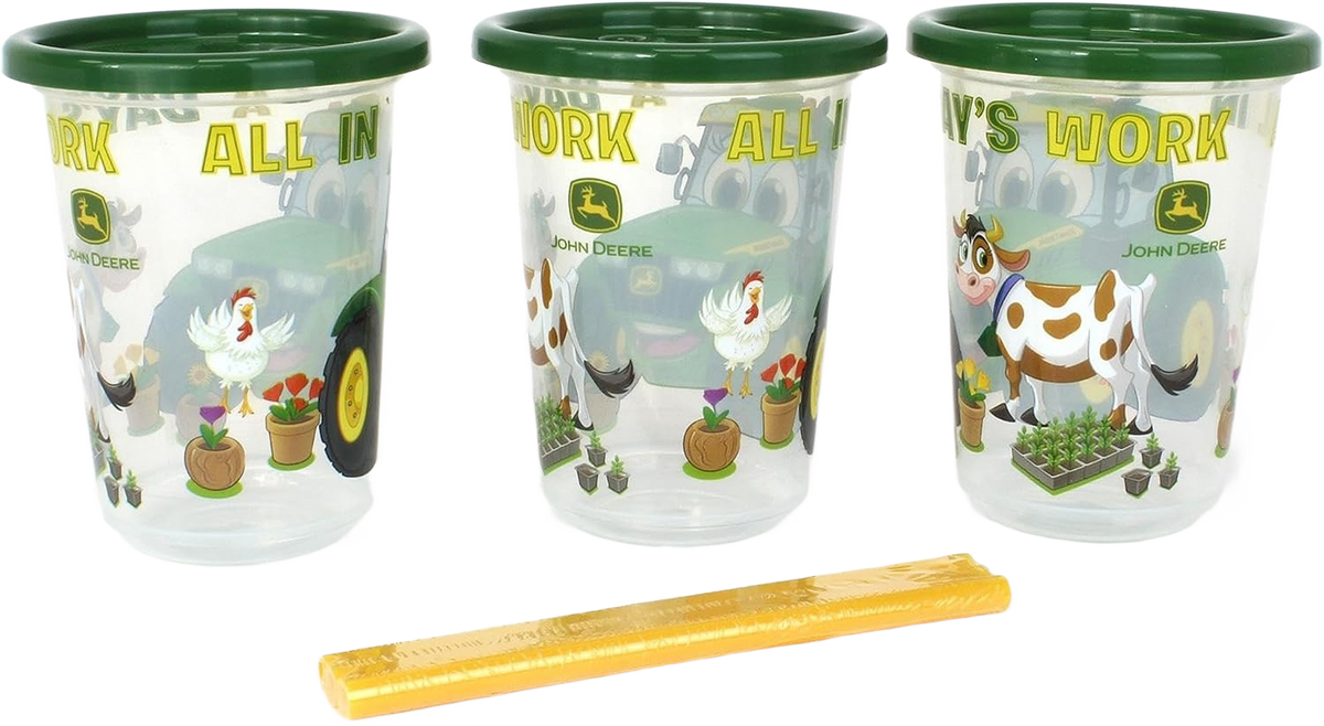TOMY Take & Toss John Deere Straw Cups, 10 oz, 3-Pack