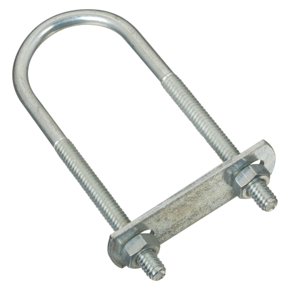 Zinc round U bolt with nuts and plate for fastening in hardware, fasteners, and lumber building materials collections