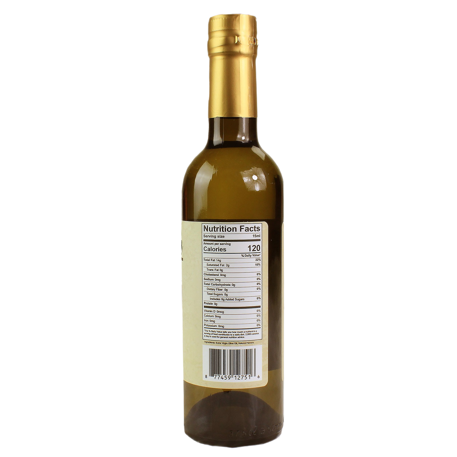 Back view of 12.7 oz Hartville Cucina garlic flavored olive oil bottle in food and beverage collections under $50