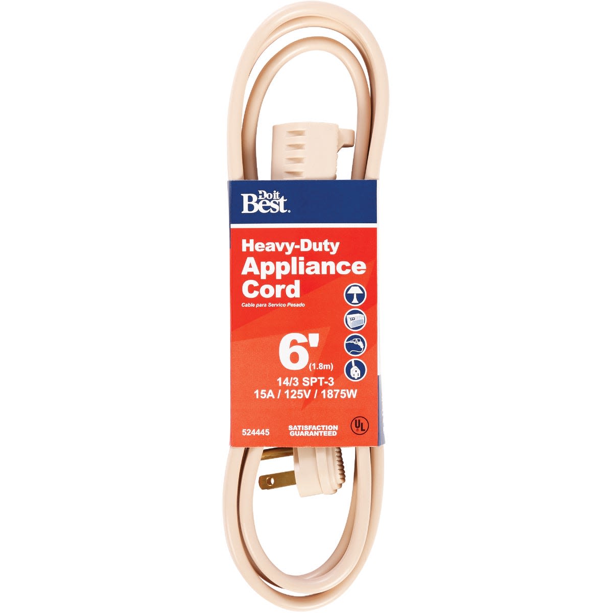 Beige heavy-duty appliance cord with 6-foot length, rated for 15 amps, ideal for home improvement projects