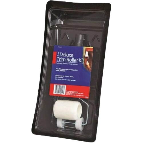 Deluxe trim roller kit with 3-inch roller, tray, and handle for smooth painting in tools and home improvement tasks