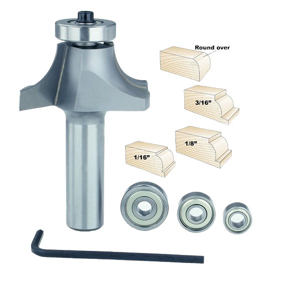 Multi-bearing router bit and guide bearings with hex wrench for woodworking in tool and drill bit accessories collections