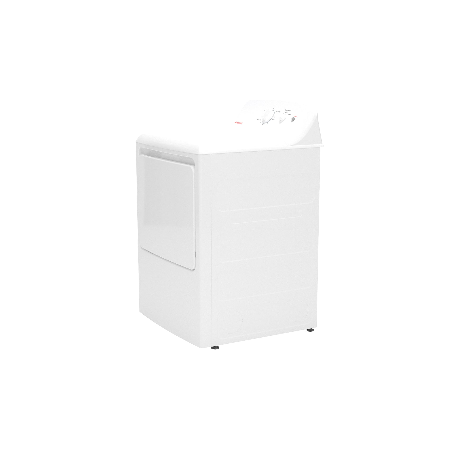 White electric dryer with front door and shallow depth design, part of home appliance and washers & dryers collection