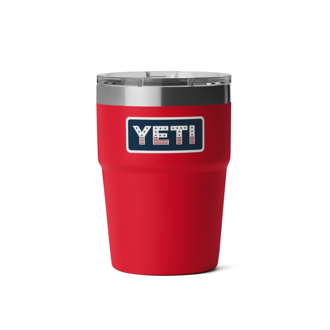 Red insulated 16 oz stainless steel stackable cup with clear lid for drinkware and kitchenware collections