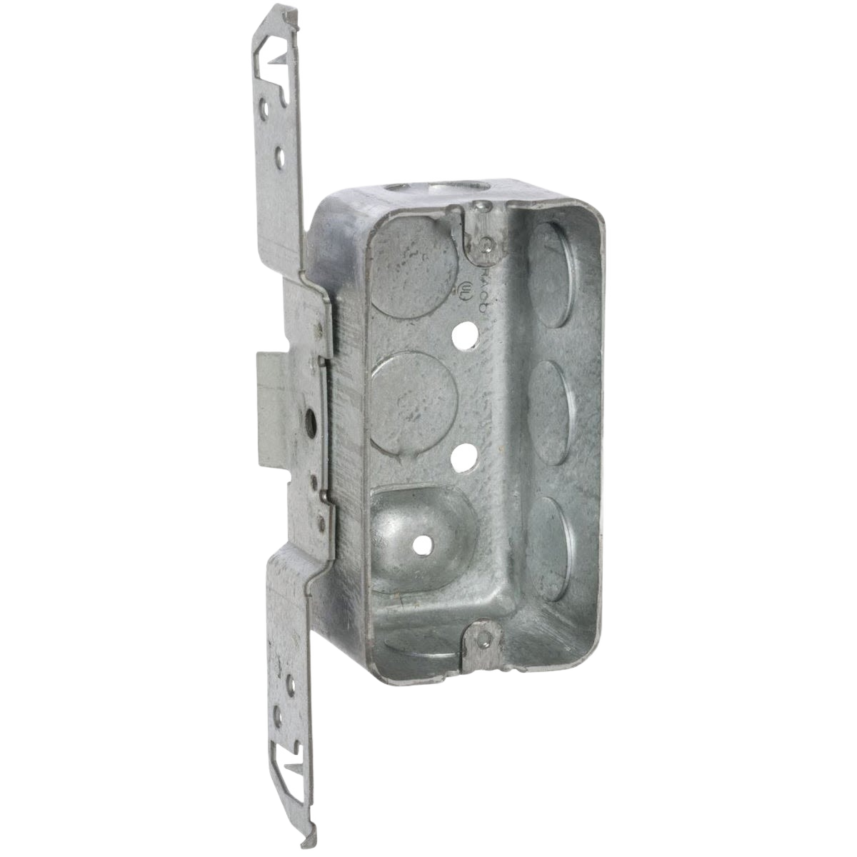 Steel drawn single-gang bracket wall box for electrical installation in tools and home improvement projects