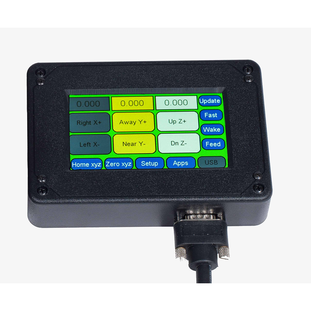 Compact CNC touchscreen pendant with color display and control buttons for precise tool and home improvement operation