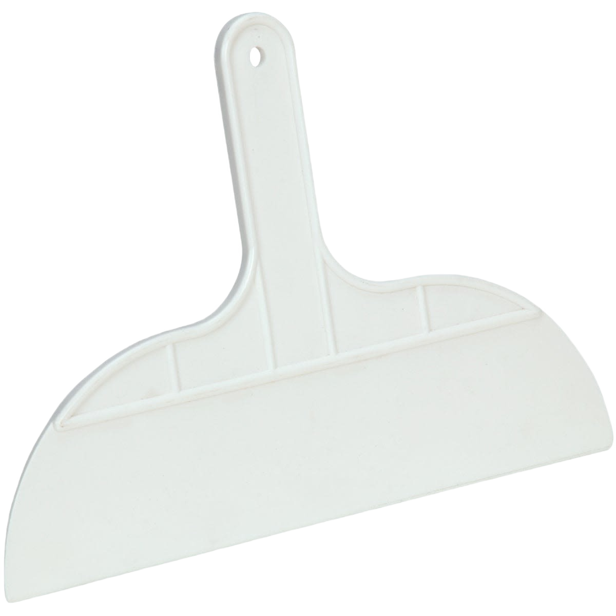 White plastic taping knife with a 10-inch blade, designed for drywall and wallpaper applications in home improvement tasks