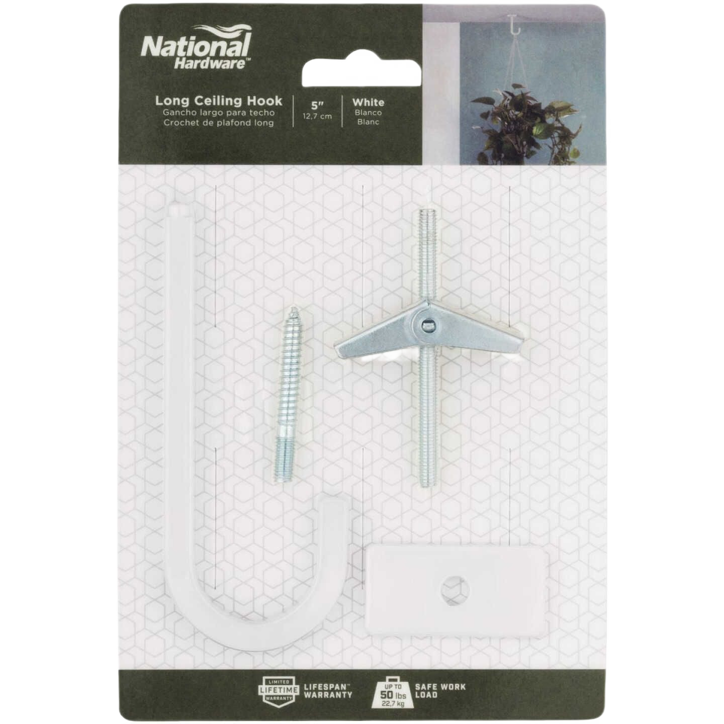 White steel long ceiling hook with hardware for hanging plants in lawn and garden, pots & planters under $50